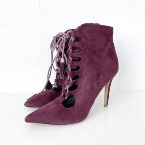 Zigi Soho Womens Lace Up Pointed Toe Stiletto Ankle High Heels Burgundy Size 8